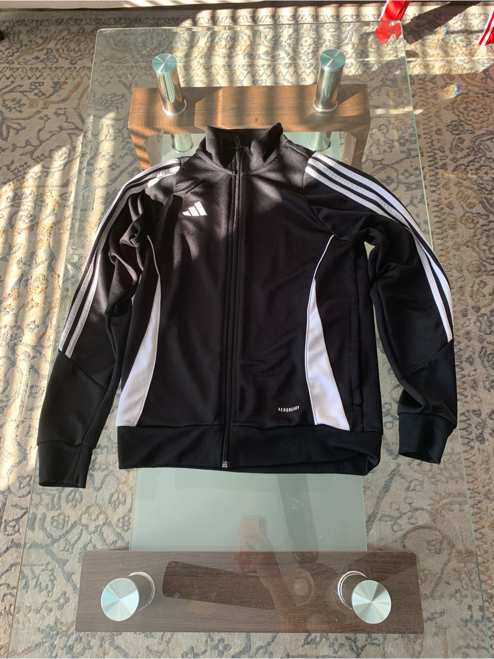 adidas Black Performance Track Jacket with White Stripe Accents